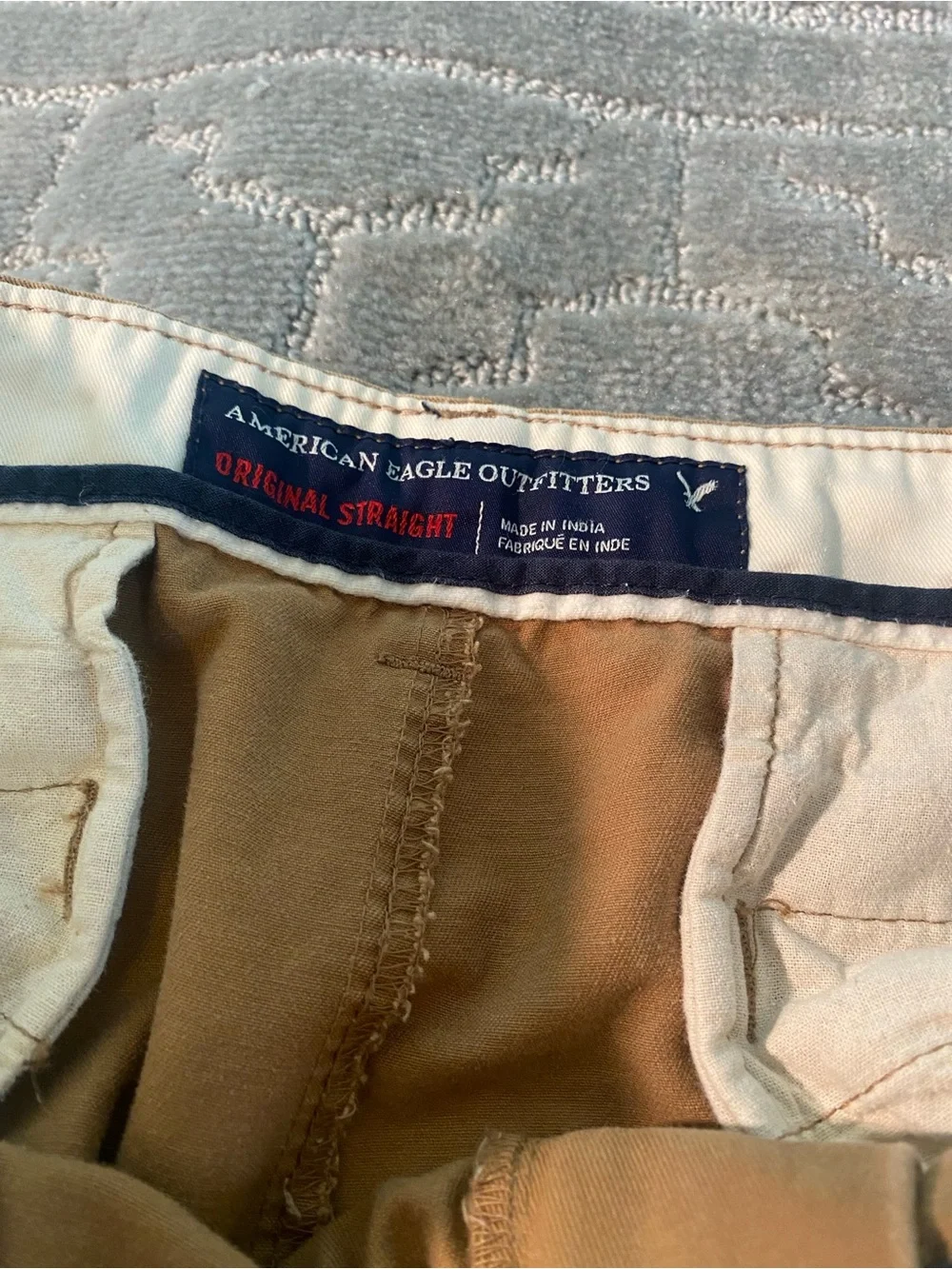 American Eagle Dark Khaki Tan Chino Pants 36x30 Straight Classic Casual Mens